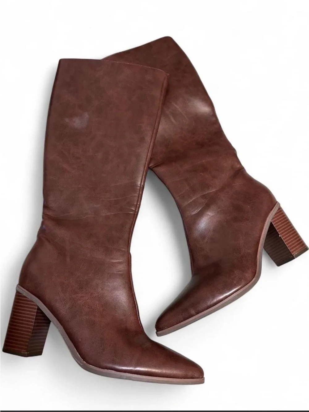Women's Over-the-Knee Pointed Toe Leather Boots - Brown